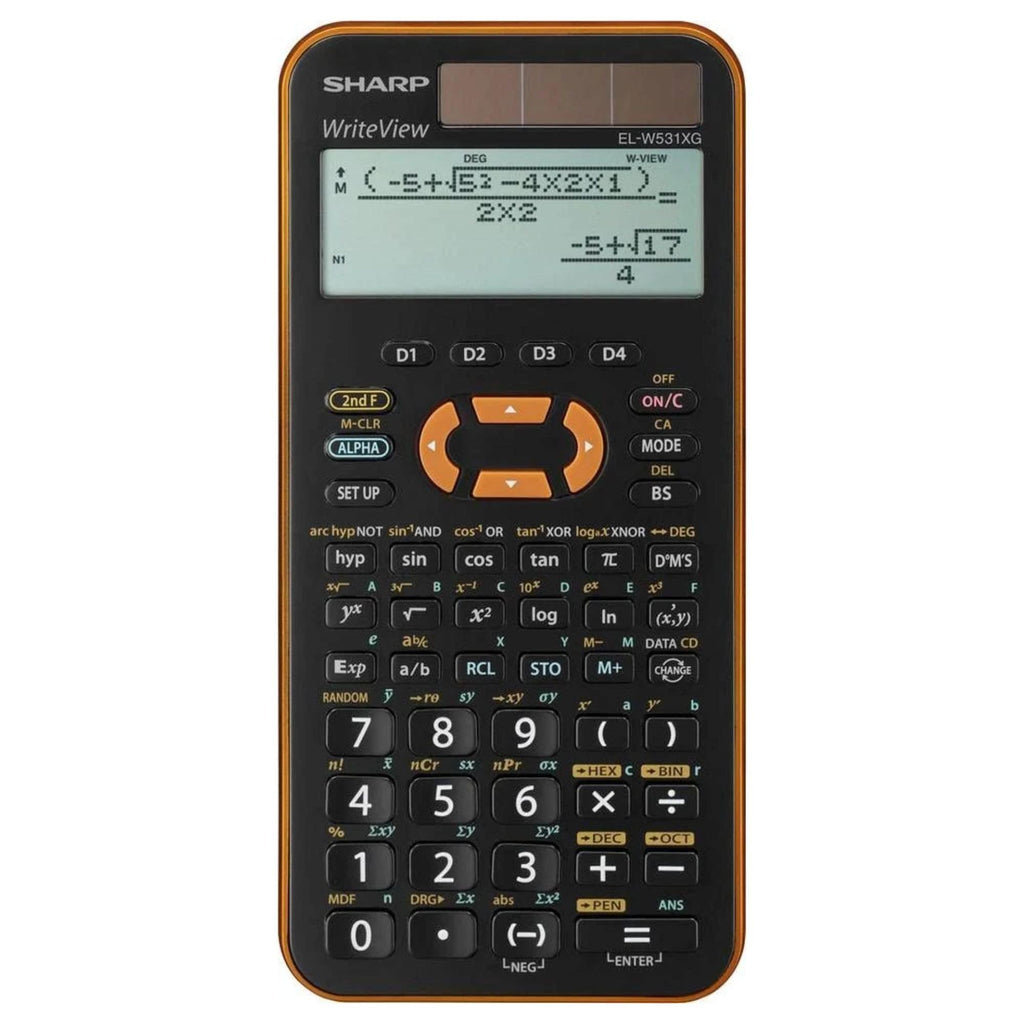 Sharp EL-W531 XG-YR Wissenschaftlicher Schulrechner (4-zeilige Anzeige, WriteView, D.A.L.-Eingabe) Orange