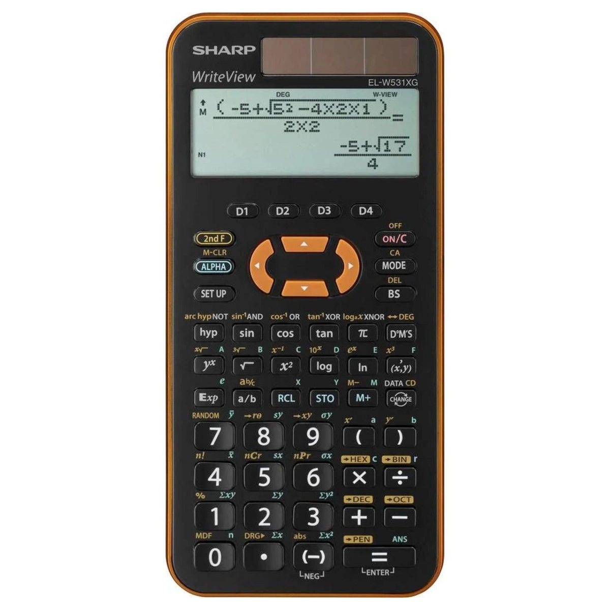 Sharp EL-W531 XG-YR Wissenschaftlicher Schulrechner (4-zeilige Anzeige, WriteView, D.A.L.-Eingabe) Orange