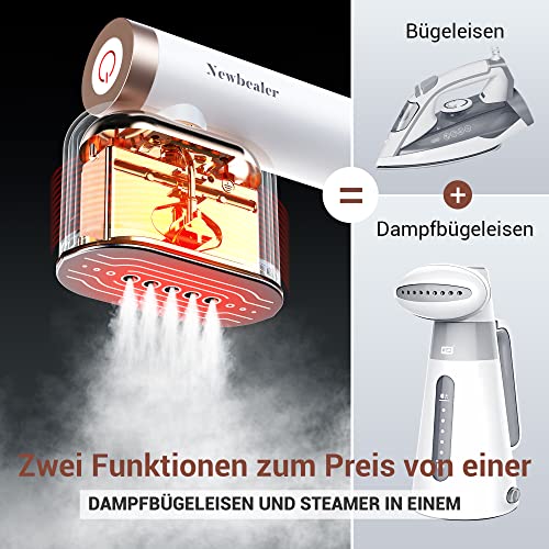 Newbealer Steamer Dampfglätter, 1200W, 120ml, Tragbarer Dampfbügel mit Hand Dampfbürste für Kleidung & Hemden Bügeln, 20s Schnelles Aufheizen, Horizontales und Vertikales Dampfen, 2 Dampfstufen