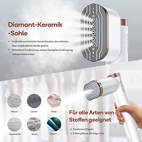 Newbealer Steamer Dampfglätter, 1200W, 120ml, Tragbarer Dampfbügel mit Hand Dampfbürste für Kleidung & Hemden Bügeln, 20s Schnelles Aufheizen, Horizontales und Vertikales Dampfen, 2 Dampfstufen