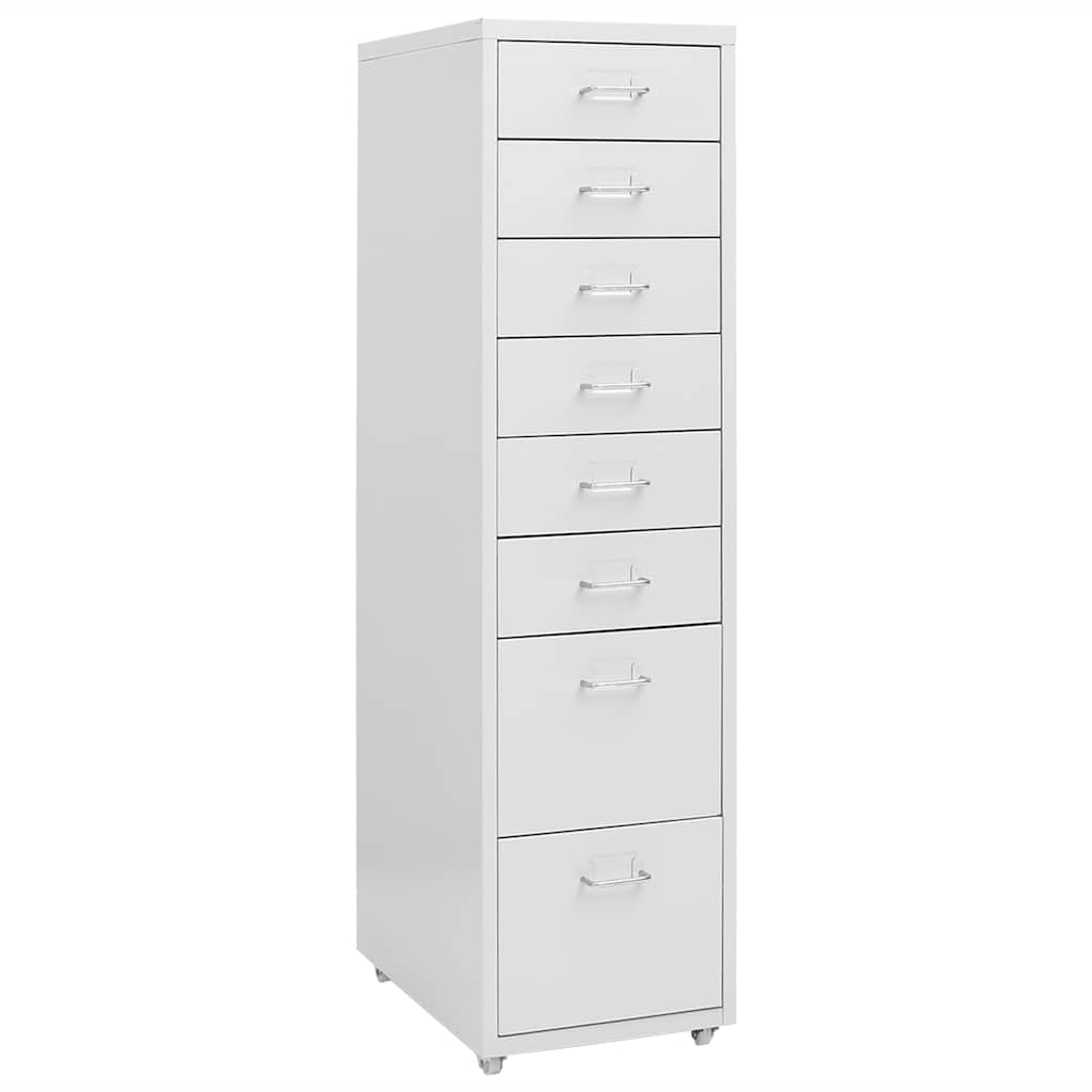 Aktenschrank mit Rollen Grau Metall 28x41x109 cm 8 Schubladen Büroschrank für Büro Arbeitszimmer Homeoffice mit Namensschildhalter und Leichter Reinigung
