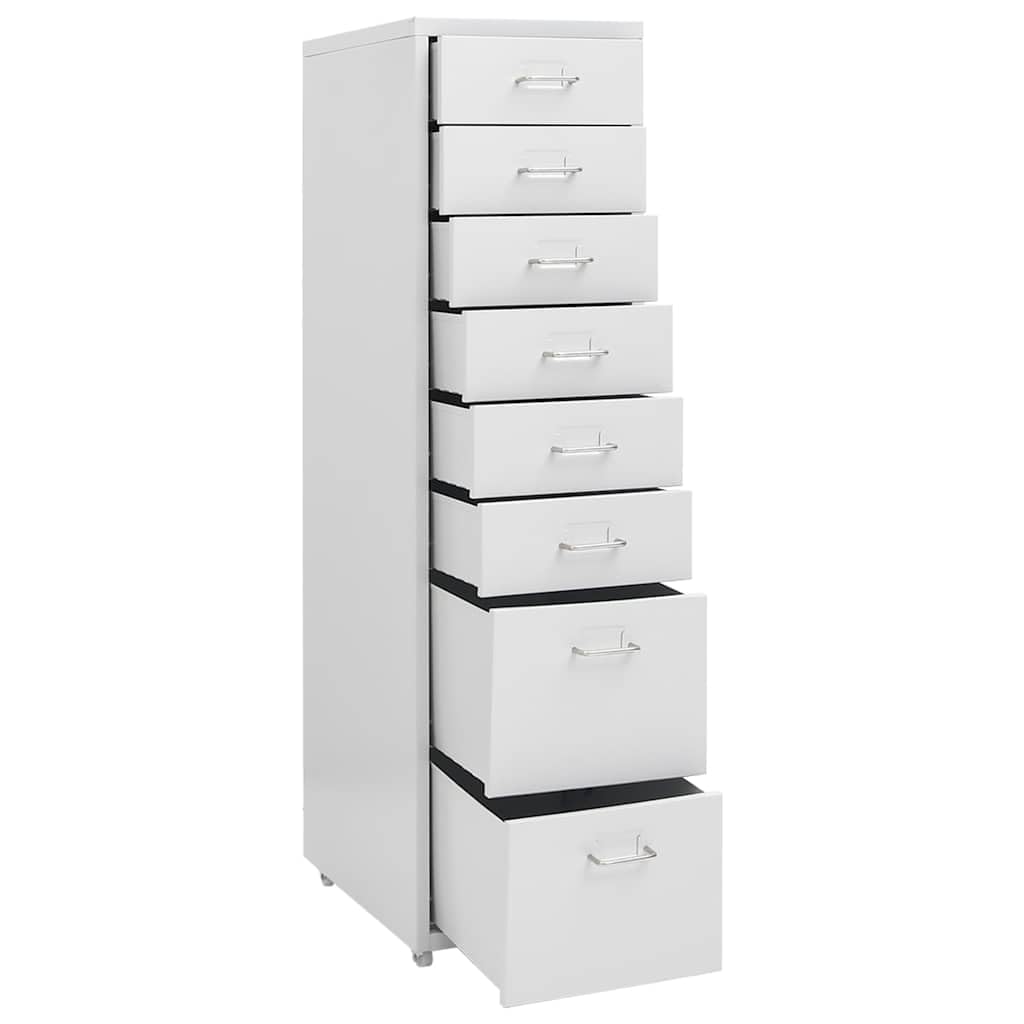 Aktenschrank mit Rollen Grau Metall 28x41x109 cm 8 Schubladen Büroschrank für Büro Arbeitszimmer Homeoffice mit Namensschildhalter und Leichter Reinigung