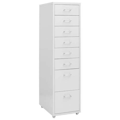 Aktenschrank mit Rollen Grau Metall 28x41x109 cm 8 Schubladen Büroschrank für Büro Arbeitszimmer Homeoffice mit Namensschildhalter und Leichter Reinigung