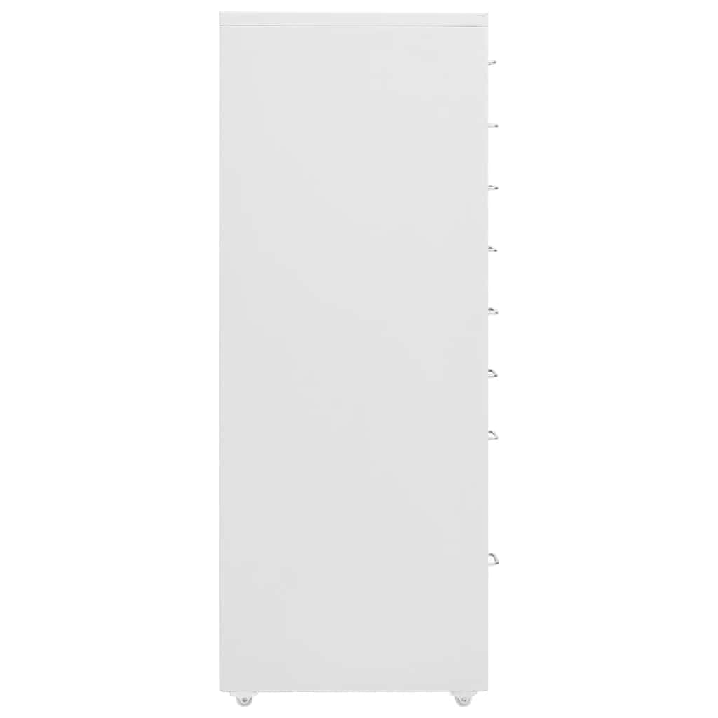 Aktenschrank mit Rollen Grau Metall 28x41x109 cm 8 Schubladen Büroschrank für Büro Arbeitszimmer Homeoffice mit Namensschildhalter und Leichter Reinigung