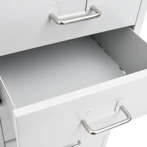 Aktenschrank mit Rollen Grau Metall 28x41x109 cm 8 Schubladen Büroschrank für Büro Arbeitszimmer Homeoffice mit Namensschildhalter und Leichter Reinigung