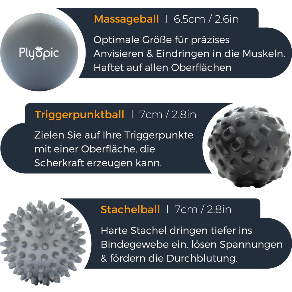Plyopic Massageball Set – Faszienball, Triggerpunkt Ball & Igelball mit Noppen – Selbstmassage & Fußmassage Ball für Rücken, Nacken, Beine, Füße – Lacrosse Ball gegen Muskelkater & Schmerzen