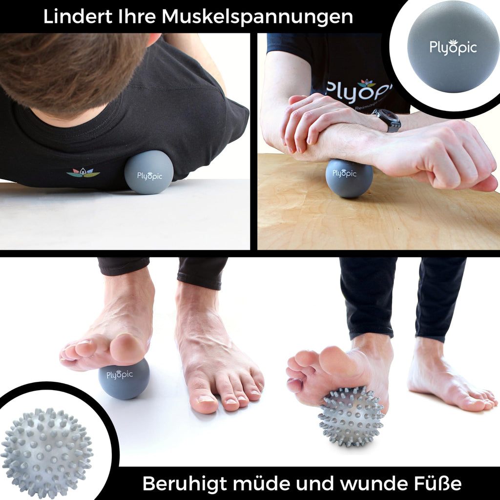Plyopic Massageball Set – Faszienball, Triggerpunkt Ball & Igelball mit Noppen – Selbstmassage & Fußmassage Ball für Rücken, Nacken, Beine, Füße – Lacrosse Ball gegen Muskelkater & Schmerzen