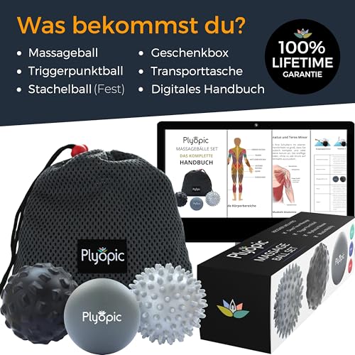 Plyopic Massageball Set – Faszienball, Triggerpunkt Ball & Igelball mit Noppen – Selbstmassage & Fußmassage Ball für Rücken, Nacken, Beine, Füße – Lacrosse Ball gegen Muskelkater & Schmerzen