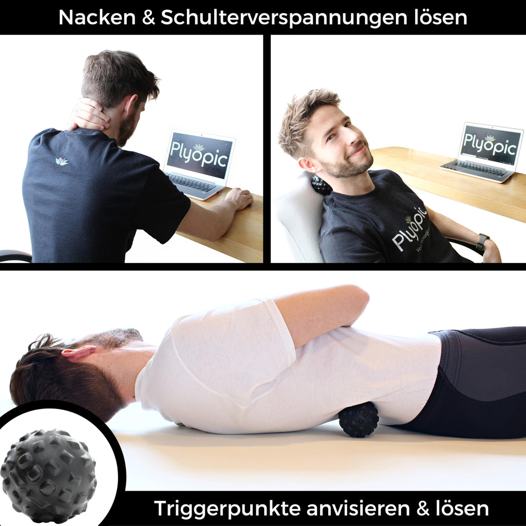 Plyopic Massageball Set – Faszienball, Triggerpunkt Ball & Igelball mit Noppen – Selbstmassage & Fußmassage Ball für Rücken, Nacken, Beine, Füße – Lacrosse Ball gegen Muskelkater & Schmerzen