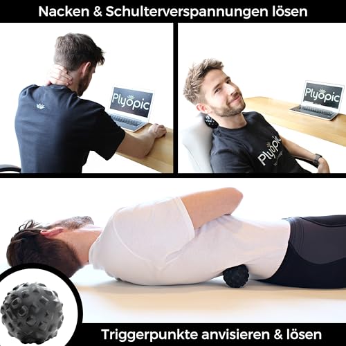 Plyopic Massageball Set – Faszienball, Triggerpunkt Ball & Igelball mit Noppen – Selbstmassage & Fußmassage Ball für Rücken, Nacken, Beine, Füße – Lacrosse Ball gegen Muskelkater & Schmerzen