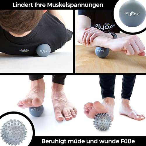 Plyopic Massageball Set – Faszienball, Triggerpunkt Ball & Igelball mit Noppen – Selbstmassage & Fußmassage Ball für Rücken, Nacken, Beine, Füße – Lacrosse Ball gegen Muskelkater & Schmerzen