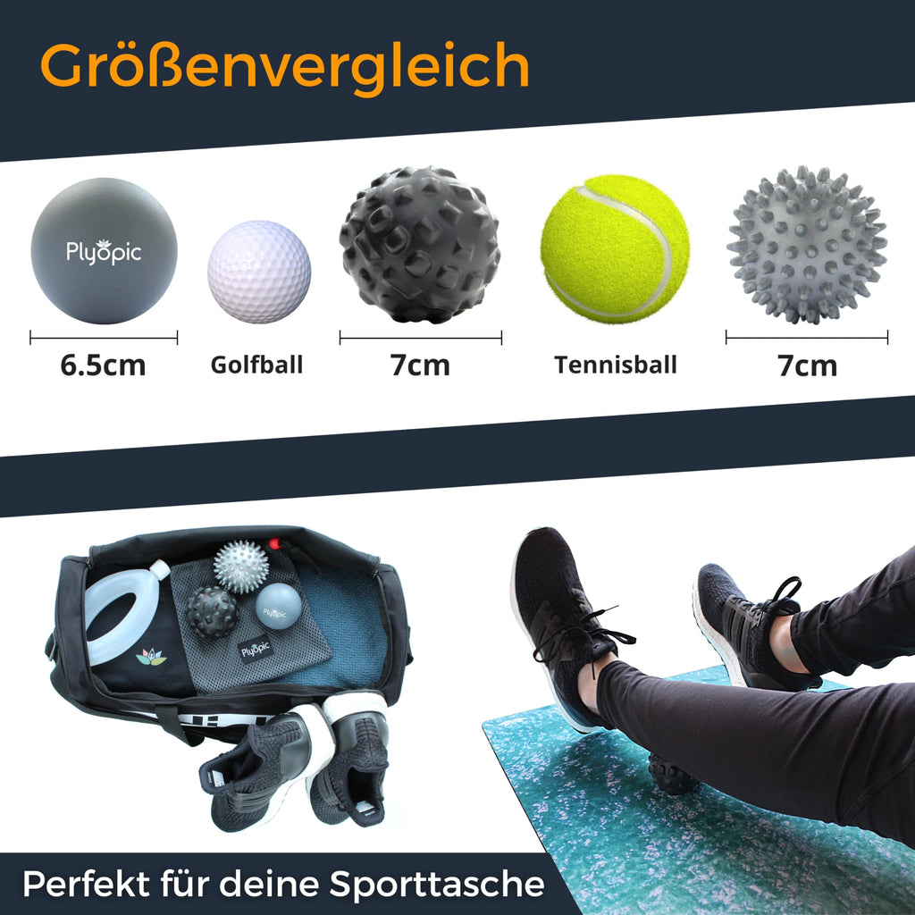 Plyopic Massageball Set – Faszienball, Triggerpunkt Ball & Igelball mit Noppen – Selbstmassage & Fußmassage Ball für Rücken, Nacken, Beine, Füße – Lacrosse Ball gegen Muskelkater & Schmerzen