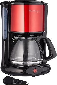 Moulinex Filterkaffeemaschine Subito, Glaskanne, 10-15 Tassen, 1,25L Fassungsvermögen, automatische Abschaltfunktion, herausnehmbarer Filtereinsatz, Wasserstandsanzeige, Edelstahl, rot/schwarz, FG360D