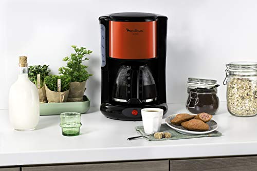 Moulinex Filterkaffeemaschine Subito, Glaskanne, 10-15 Tassen, 1,25L Fassungsvermögen, automatische Abschaltfunktion, herausnehmbarer Filtereinsatz, Wasserstandsanzeige, Edelstahl, rot/schwarz, FG360D
