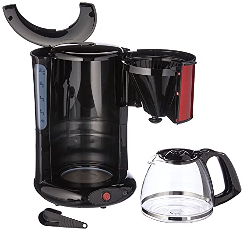Moulinex Filterkaffeemaschine Subito, Glaskanne, 10-15 Tassen, 1,25L Fassungsvermögen, automatische Abschaltfunktion, herausnehmbarer Filtereinsatz, Wasserstandsanzeige, Edelstahl, rot/schwarz, FG360D