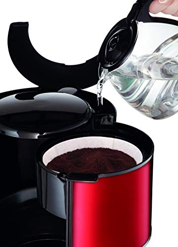 Moulinex Filterkaffeemaschine Subito, Glaskanne, 10-15 Tassen, 1,25L Fassungsvermögen, automatische Abschaltfunktion, herausnehmbarer Filtereinsatz, Wasserstandsanzeige, Edelstahl, rot/schwarz, FG360D