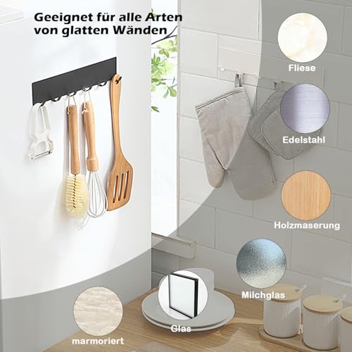 2 Stück Schlüsselbrett mit 6 Haken,Metall Schlüsselhalter Wand,Schlüsselboard ohne bohren,Selbstklebendes Schlüsselhaken Für Schlüsselaufbewahrung Hängen Küchenbesteck Schwarz