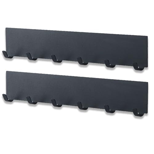 2 Stück Schlüsselbrett mit 6 Haken,Metall Schlüsselhalter Wand,Schlüsselboard ohne bohren,Selbstklebendes Schlüsselhaken Für Schlüsselaufbewahrung Hängen Küchenbesteck Schwarz