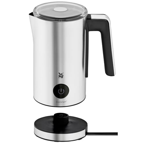 WMF Stelio Milchaufschäumer elektrisch, 500 Watt, 150-250 ml, Antihaftbeschichtung, kabellos, für Milchschaum heiss und kalt, heiße Schokolade, cromargan matt/silber