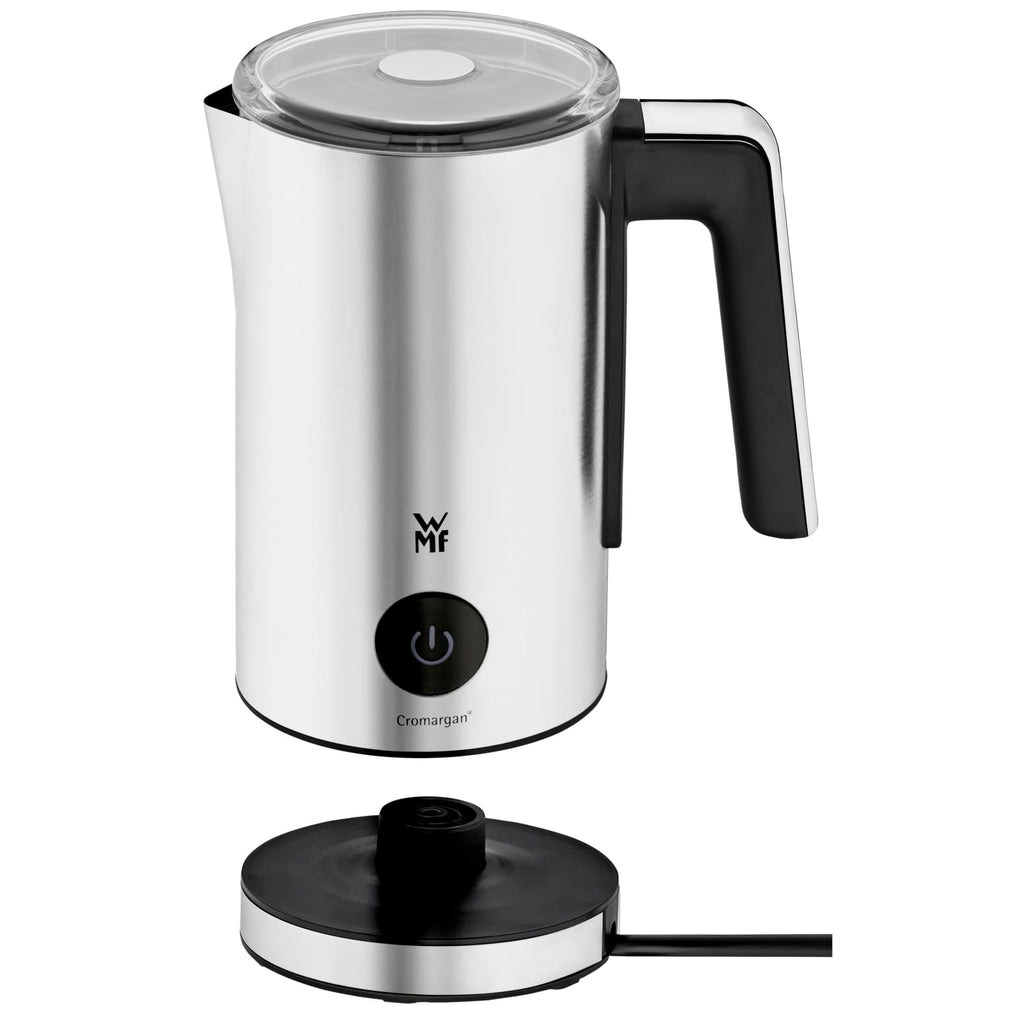 WMF Stelio Milchaufschäumer elektrisch, 500 Watt, 150-250 ml, Antihaftbeschichtung, kabellos, für Milchschaum heiss und kalt, heiße Schokolade, cromargan matt/silber