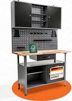 Ondis24 Werkstatteinrichtung Klaus, Metall, 1 Werkstattschrank, Lochwand, Hakensortiment (Arbeitshöhe 85 cm, Schwarz)