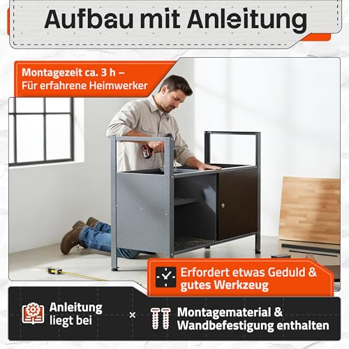 Ondis24 Werkstatteinrichtung Klaus, Metall, 1 Werkstattschrank, Lochwand, Hakensortiment (Arbeitshöhe 85 cm, Schwarz)