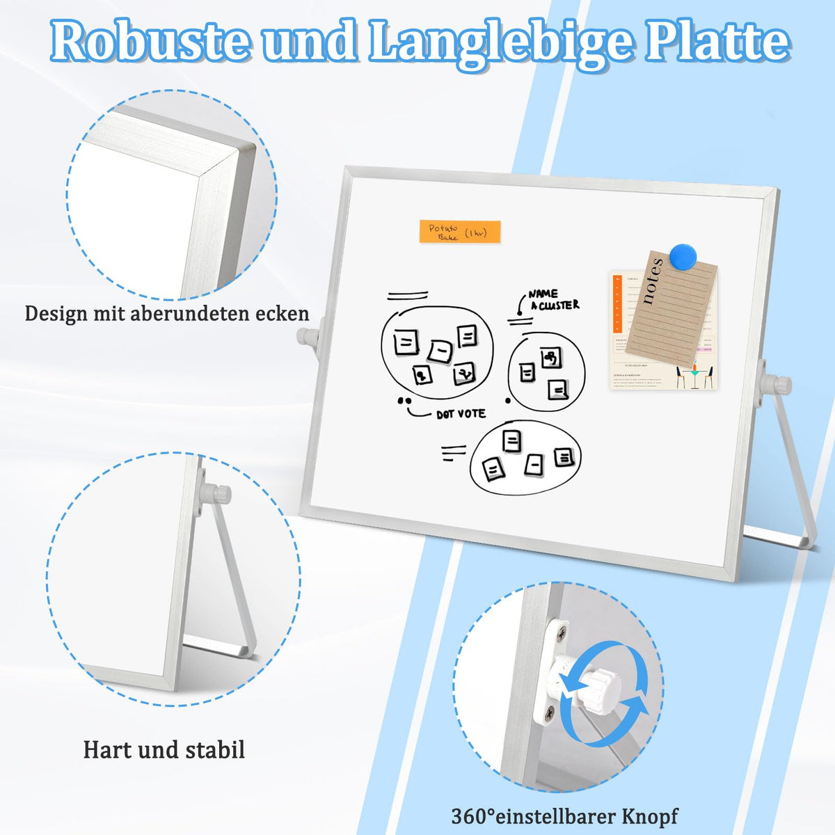 Whiteboard Magnetisch, Beidseitige Verwendung Desktop Magnettafel klein, White Board Klein mit Ständer 30x40cm Schreibtafel Abwischbar