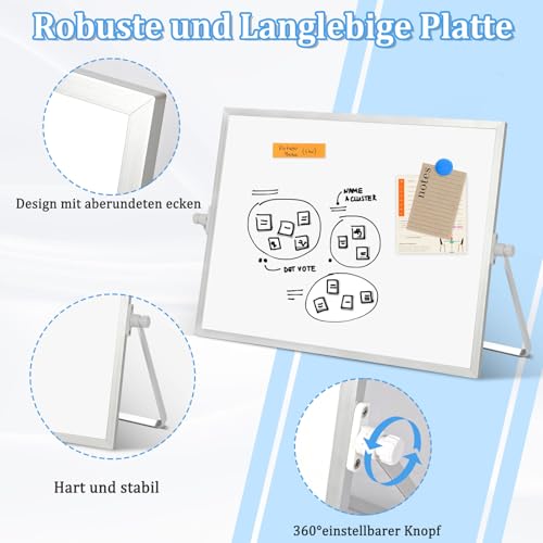 Whiteboard Magnetisch, Beidseitige Verwendung Desktop Magnettafel klein, White Board Klein mit Ständer 30x40cm Schreibtafel Abwischbar
