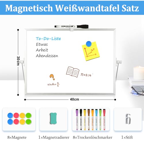 Whiteboard Magnetisch, Beidseitige Verwendung Desktop Magnettafel klein, White Board Klein mit Ständer 30x40cm Schreibtafel Abwischbar