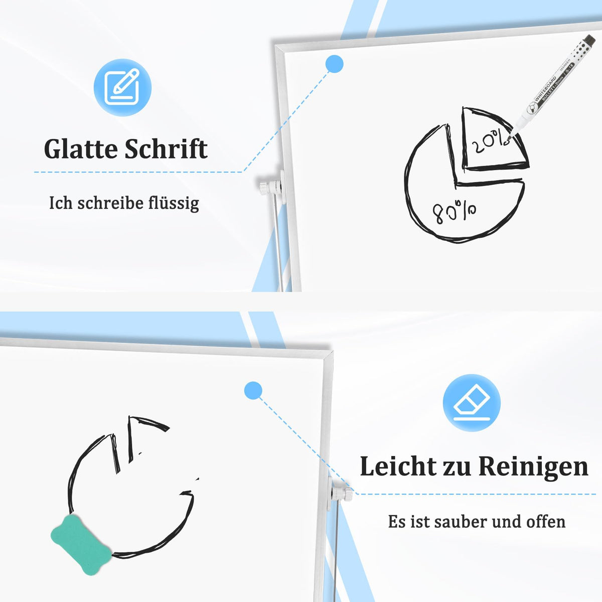 Whiteboard Magnetisch, Beidseitige Verwendung Desktop Magnettafel klein, White Board Klein mit Ständer 30x40cm Schreibtafel Abwischbar