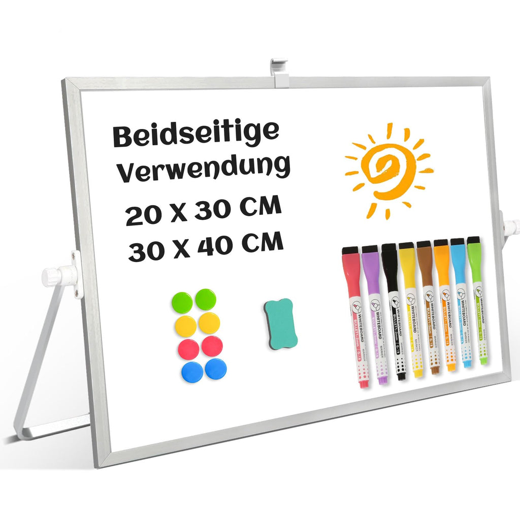 Whiteboard Magnetisch, Beidseitige Verwendung Desktop Magnettafel klein, White Board Klein mit Ständer 30x40cm Schreibtafel Abwischbar