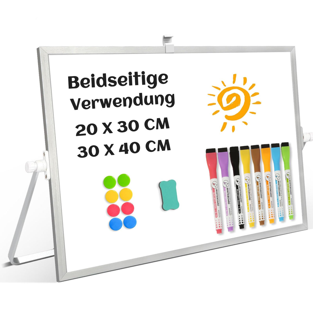 Whiteboard Magnetisch, Beidseitige Verwendung Desktop Magnettafel klein, White Board Klein mit Ständer 30x40cm Schreibtafel Abwischbar