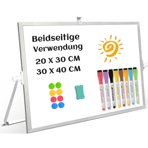 Whiteboard Magnetisch, Beidseitige Verwendung Desktop Magnettafel klein, White Board Klein mit Ständer 30x40cm Schreibtafel Abwischbar