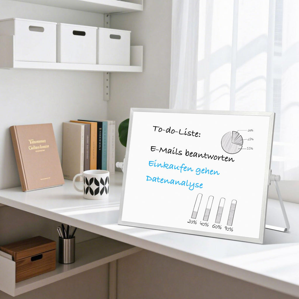 Whiteboard Magnetisch, Beidseitige Verwendung Desktop Magnettafel klein, White Board Klein mit Ständer 30x40cm Schreibtafel Abwischbar