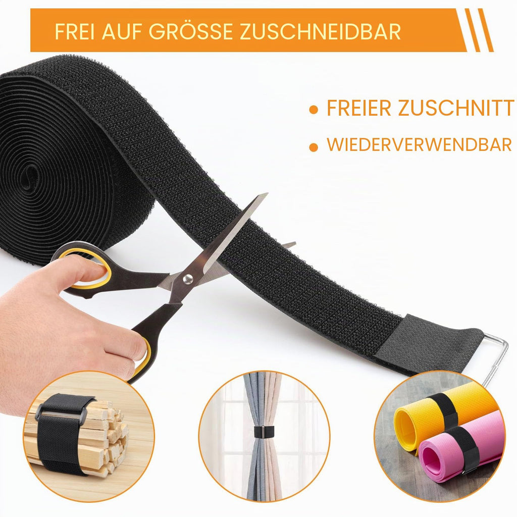 5m x 5cm Klettband mit 20 Schnalle, Freie Schnittlänge Klett Kabelbinder Wiederverschließbar, Kabel Klettbinder Klettverschluss Band Schwarz für Kabel, Schnüre, Schläuche usw