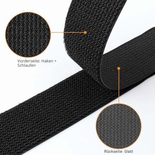 5m x 5cm Klettband mit 20 Schnalle, Freie Schnittlänge Klett Kabelbinder Wiederverschließbar, Kabel Klettbinder Klettverschluss Band Schwarz für Kabel, Schnüre, Schläuche usw