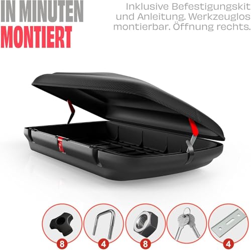 Dachbox Auto VDP-BA320 - Dachkoffer für Auto 320l - Autobox Dach im Carbonlook - Roof Box Autodach mit Zentralverriegelung - Aerodynamische Dachbox