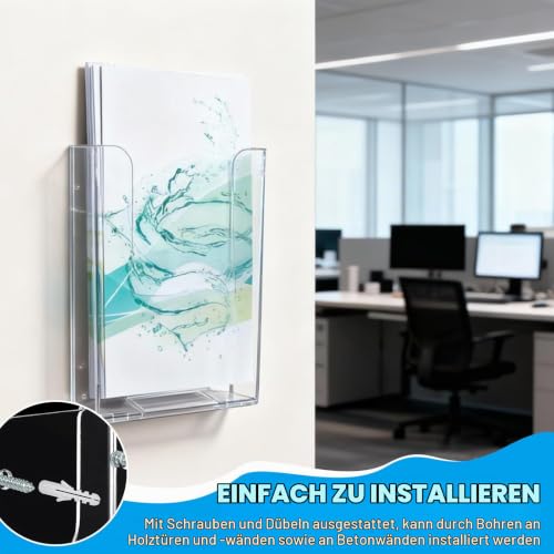 YUDAWN 6 Stück Wandprospekthalter A6, Flyerhalter zur Wandmontage Transparenter Acryl Prospekthalter Wand Prospektständer Zeitschriftenhalter für Büro Schule Restaurant Rezeption