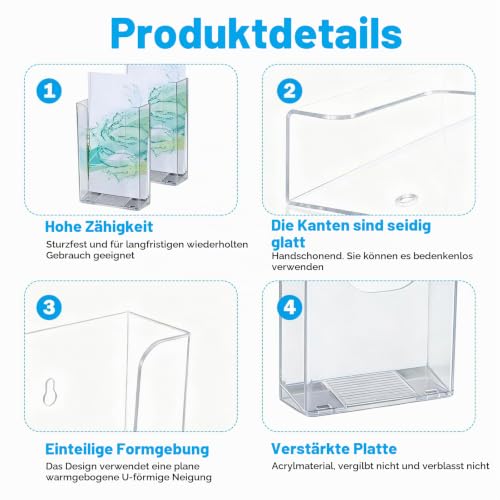 YUDAWN 6 Stück Wandprospekthalter A6, Flyerhalter zur Wandmontage Transparenter Acryl Prospekthalter Wand Prospektständer Zeitschriftenhalter für Büro Schule Restaurant Rezeption