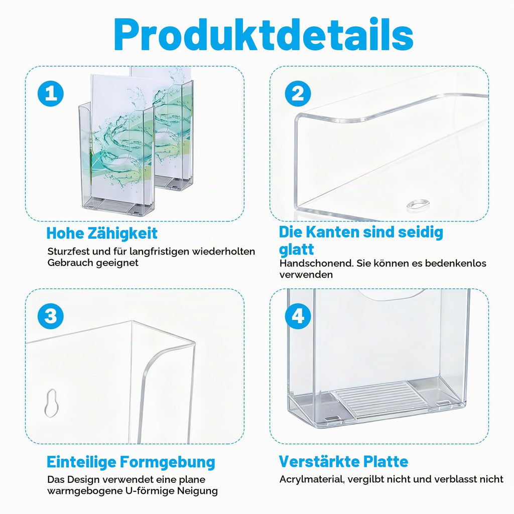 YUDAWN 6 Stück Wandprospekthalter A6, Flyerhalter zur Wandmontage Transparenter Acryl Prospekthalter Wand Prospektständer Zeitschriftenhalter für Büro Schule Restaurant Rezeption