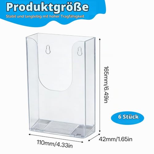 YUDAWN 6 Stück Wandprospekthalter A6, Flyerhalter zur Wandmontage Transparenter Acryl Prospekthalter Wand Prospektständer Zeitschriftenhalter für Büro Schule Restaurant Rezeption