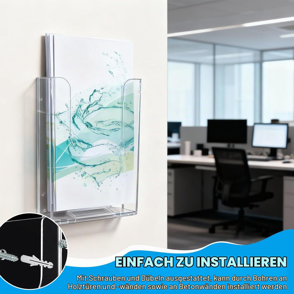 YUDAWN 6 Stück Wandprospekthalter A6, Flyerhalter zur Wandmontage Transparenter Acryl Prospekthalter Wand Prospektständer Zeitschriftenhalter für Büro Schule Restaurant Rezeption