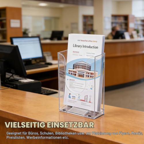 YUDAWN 6 Stück Wandprospekthalter A6, Flyerhalter zur Wandmontage Transparenter Acryl Prospekthalter Wand Prospektständer Zeitschriftenhalter für Büro Schule Restaurant Rezeption