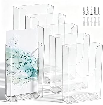 YUDAWN 6 Stück Wandprospekthalter A6, Flyerhalter zur Wandmontage Transparenter Acryl Prospekthalter Wand Prospektständer Zeitschriftenhalter für Büro Schule Restaurant Rezeption