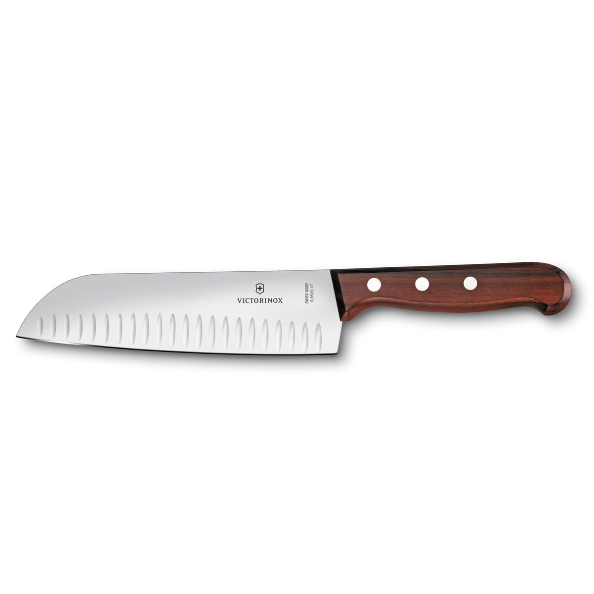 Victorinox Wood Santokumesser, Japanisches Kochmesser, 17 cm, Kullenschliff