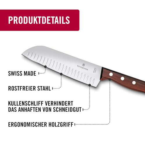 Victorinox Wood Santokumesser, Japanisches Kochmesser, 17 cm, Kullenschliff