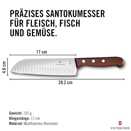 Victorinox Wood Santokumesser, Japanisches Kochmesser, 17 cm, Kullenschliff