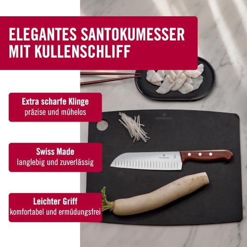 Victorinox Wood Santokumesser, Japanisches Kochmesser, 17 cm, Kullenschliff