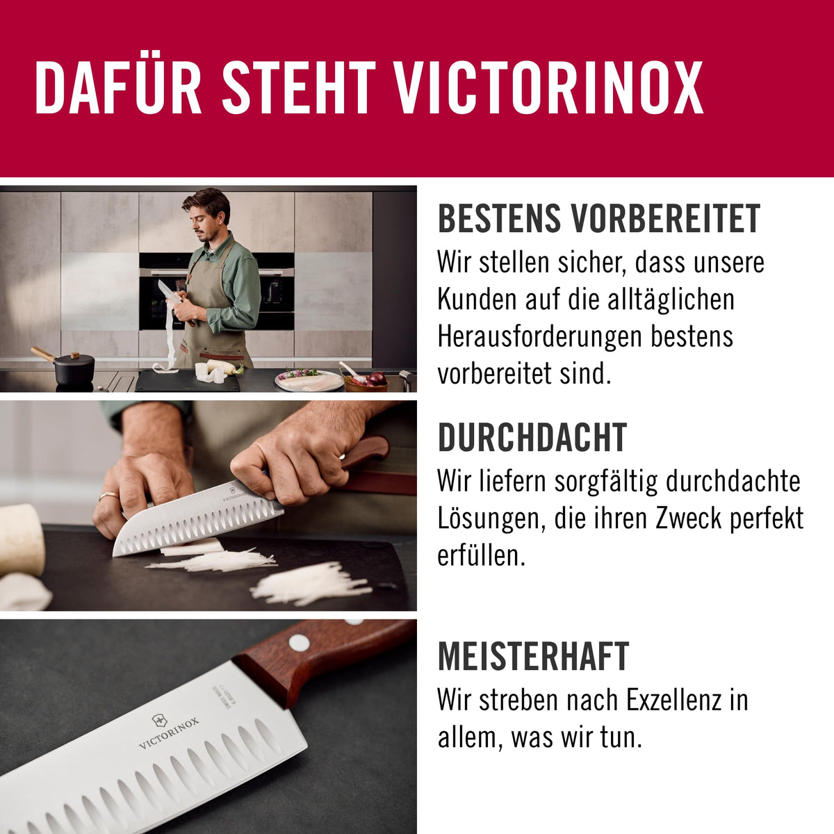 Victorinox Wood Santokumesser, Japanisches Kochmesser, 17 cm, Kullenschliff