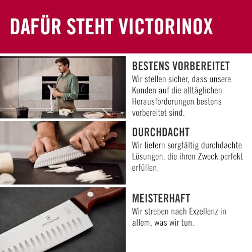Victorinox Wood Santokumesser, Japanisches Kochmesser, 17 cm, Kullenschliff